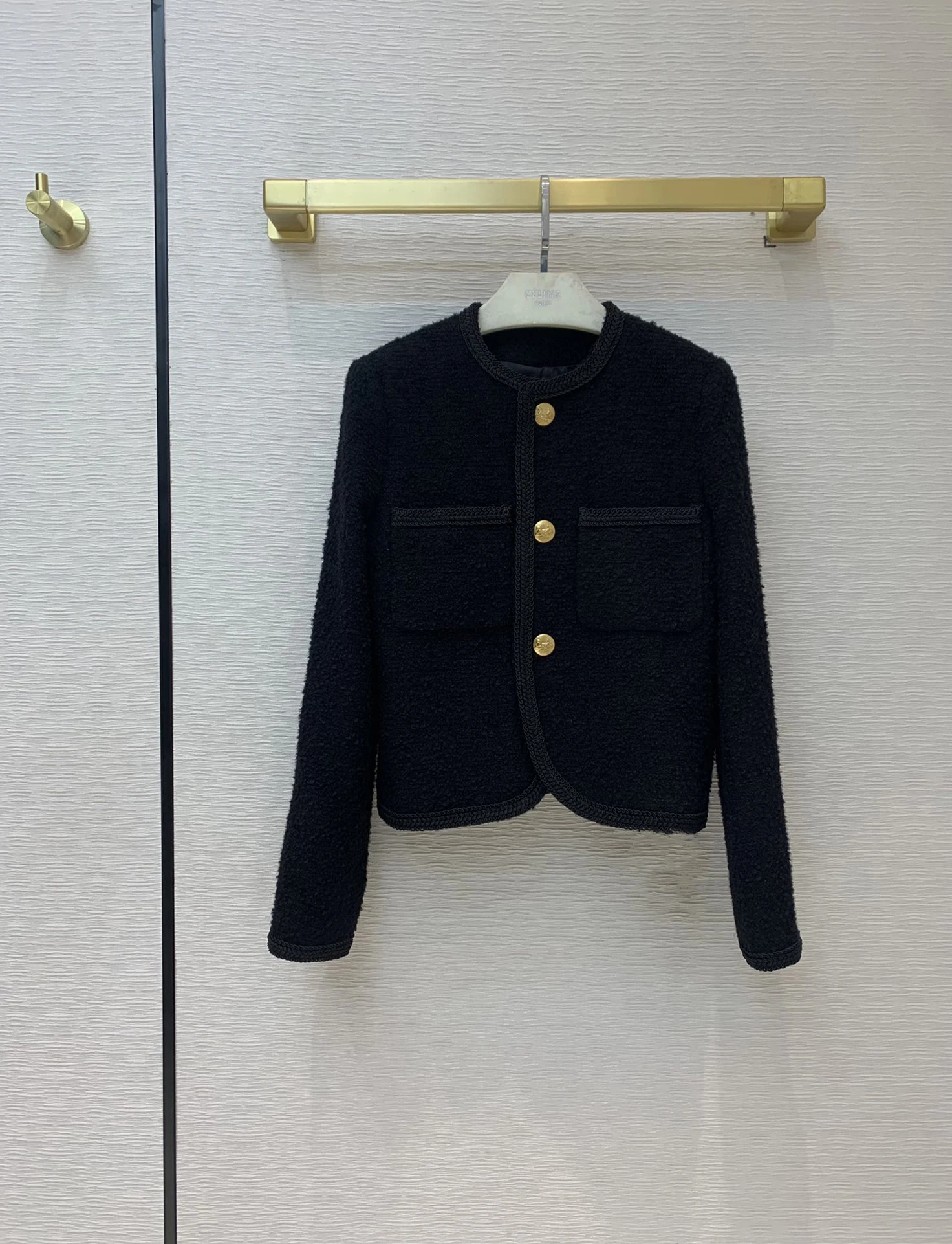 

new ladies high 2023 quality fashion long sleeve round neck tweed jacket small coat 1221