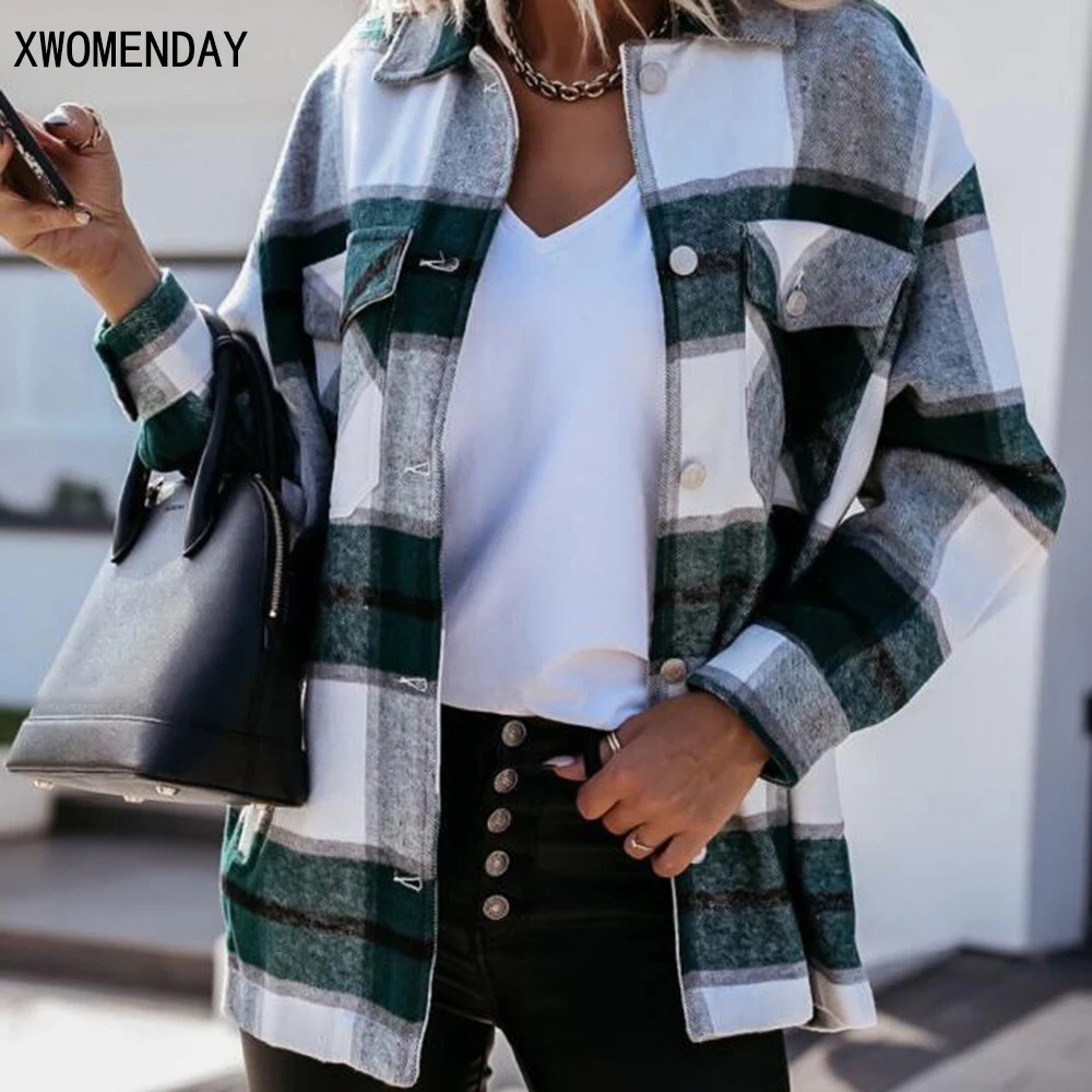 

Shirts For Women Plaid Long Sleeve Button Up Shirt Collared Tops And Blouse 2021 Autumn Spring Fashion Loose Casual Black White