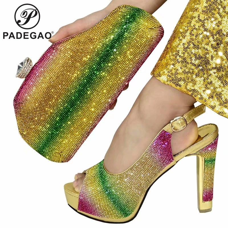 

2020 New Color Fashion Rhinestone Woman Shoes And Matching Bag Set Pretty Style Pumps Shoes And Bag Set For Party