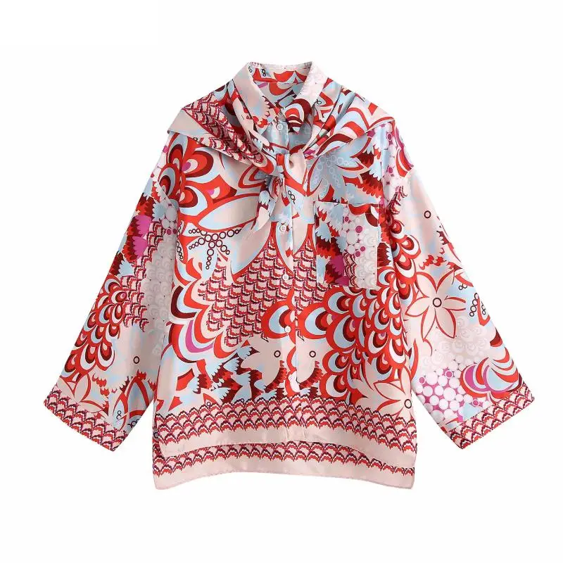 

Женская обувь в винтажном стиле; Тотем Цветочный принт повседневные свободные рубашки женский с длинным рукавом Блузка-кимоно с принтом с шарфом Roupas Chic Blusas топы