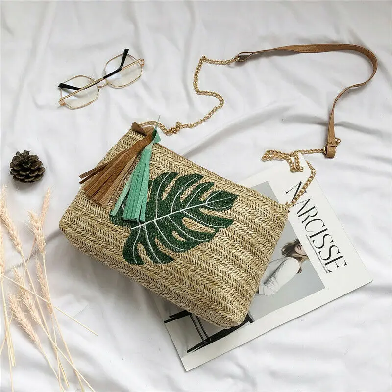 Женская летняя пляжная сумка большая женская соломенная из ротанга плетеные