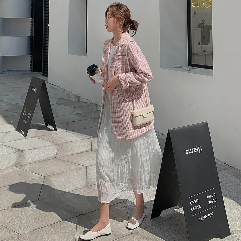 Элегантный женский твидовый пиджак новый корейский Дикий костюм блейзер Женский