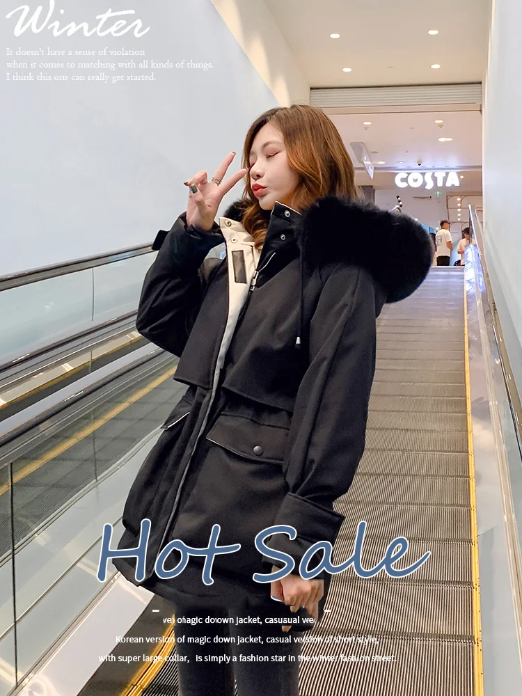 Куртка женская зимний пуховик с 2020 мехом и капюшоном 90% Пух белой утки Толстая