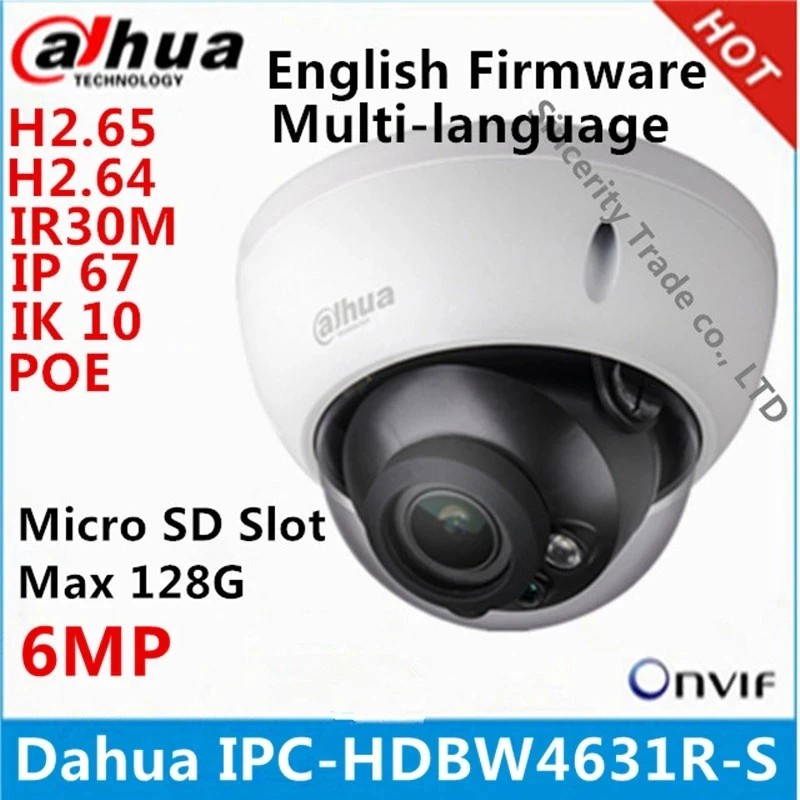 Сетевой видеорегистратор Dahua IPC HDBW4631R S 6MP IP Камера IK10 IP67 IR30M Встроенный POE слот для sd