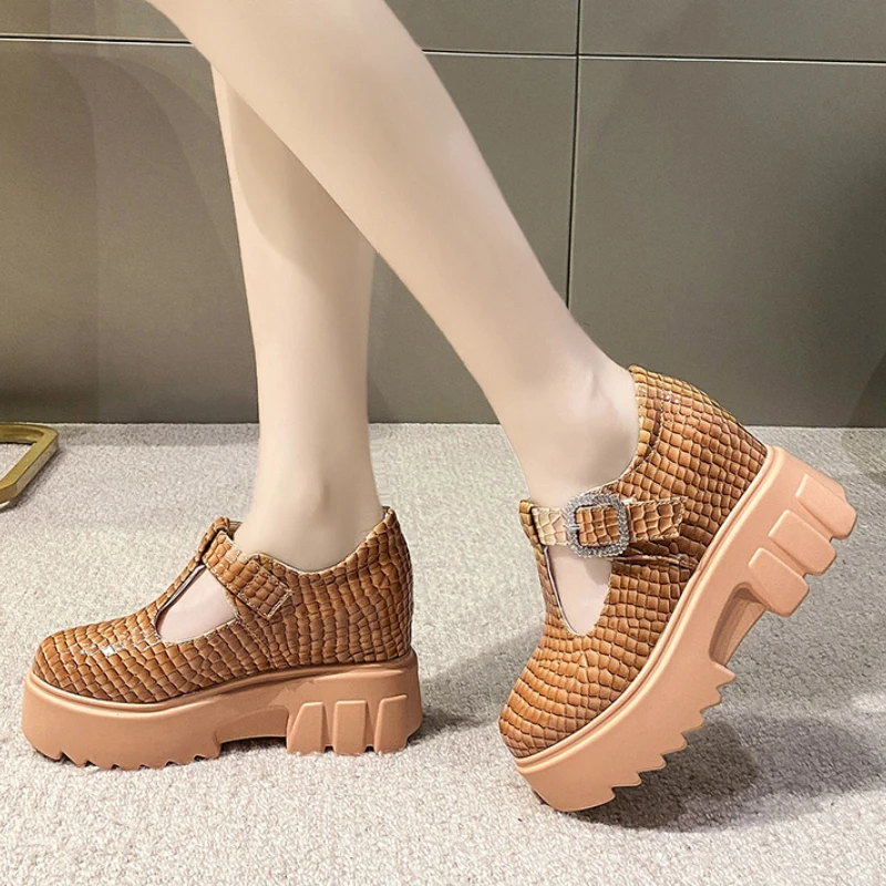 

Туфли Rimocy женские на массивной платформе, Туфли Мэри Джейн, со стразами, пряжкой и скрытым каблуком, повседневная обувь, лакированная кожа, Т...