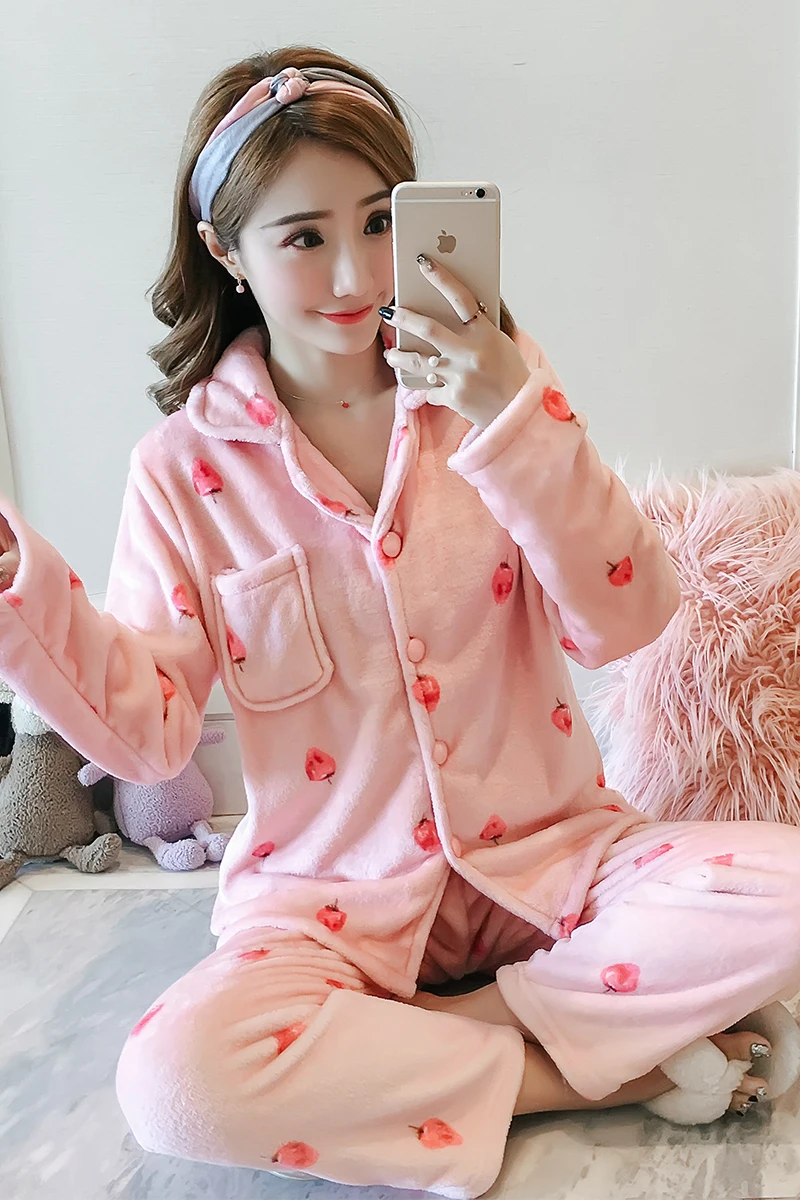 Высококачественная осенне зимняя женская утепленная Фланелевая пижама с