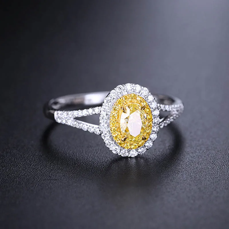 BLACK ANGEL 925 Silver Luxury Citrine Rings For Women Oval Yellow Gemstone CZ Adjustable Ring Wedding Party Wholesale Jewelry |