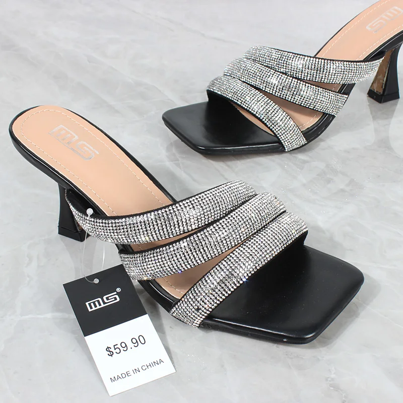 Women's High-heeled Sandals 2022 Summer New Irregular Crystal Open-toed Fashion Outside Sexy Slippers Women Shoes 7.5CM