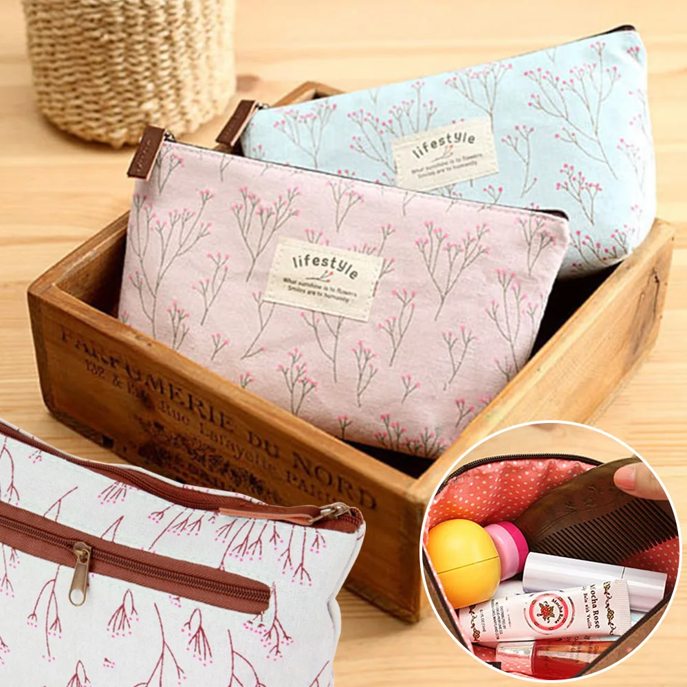 Портативная косметичка для путешествий с цветами пенал чехол макияжа женская