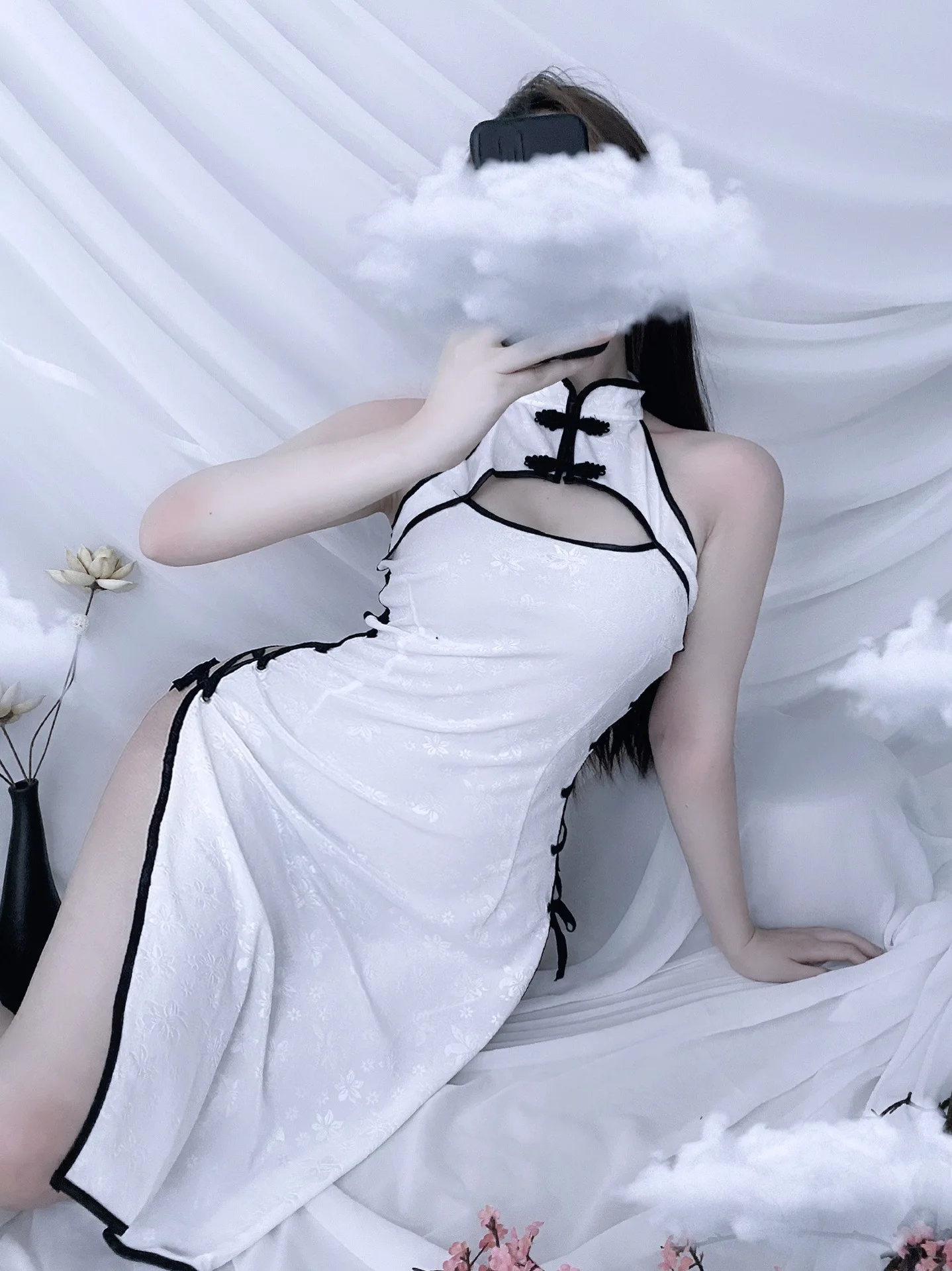 

Lingerie China printed sexy Chinese dress suit split bind pleuche lady long dress