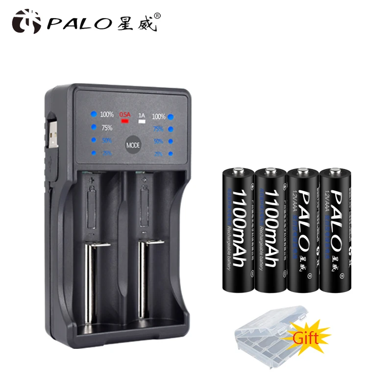 Зарядное устройство Palo 4 шт. светодиодный смарт дисплей зарядное USB для Ni MH/CD AA AAA li