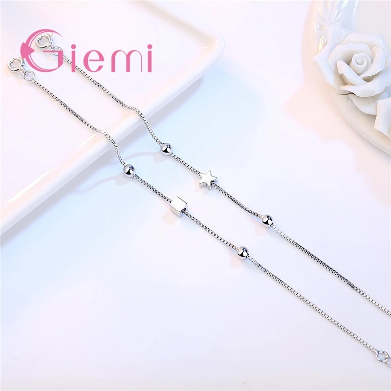 Concise Created Box Chain Bracelet for Women Simple Square/Star Shape 925 Sterling Silver Statement Jewelry Girl | Украшения и