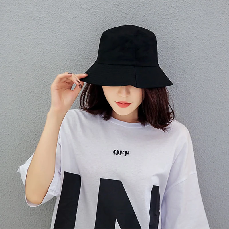 Black White Solid Bucket Hat Unisex Bob Caps Hip Hop Gorros Men women Summer Panama Cap Beach Sun Fishing boonie Hat