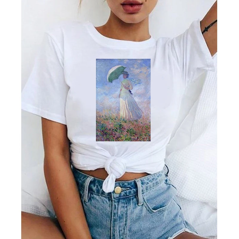 

Graphic Tees Tops Oil Painting Theme Tshirts Women Funny T Shirt O-Neck T-Shirt Vintage Ullzang Top Tees Mujer T-Shirt