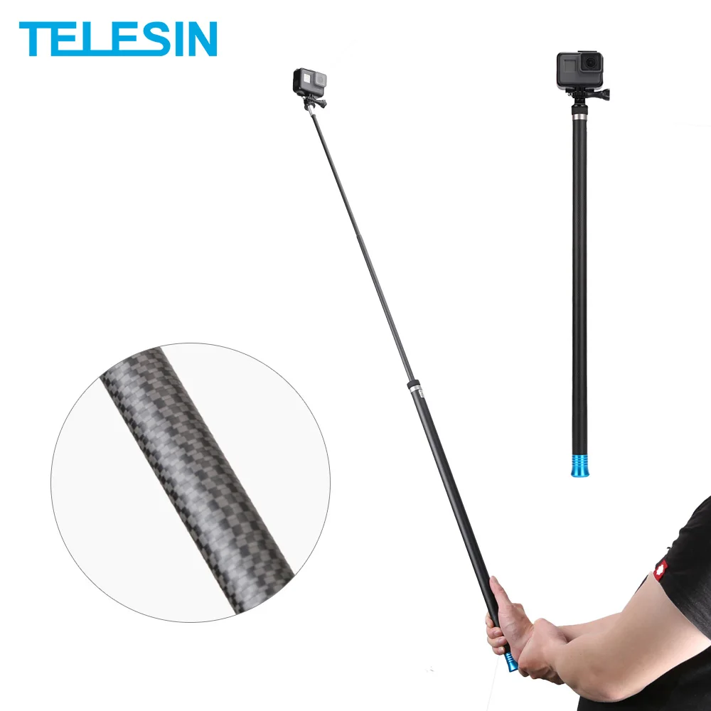 

TELESIN 106" Long Carbon Fiber Handheld Selfie Stick Extendable Pole Monopod for GoPro Hero 10 9 8 7 6 5 4 Xiaomi YI Osmo Action