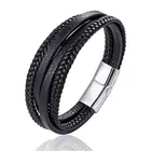 Мужской плетеный браслет из натуральной кожи, многослойный браслет ручной работы из нержавеющей стали, подарочные украшения