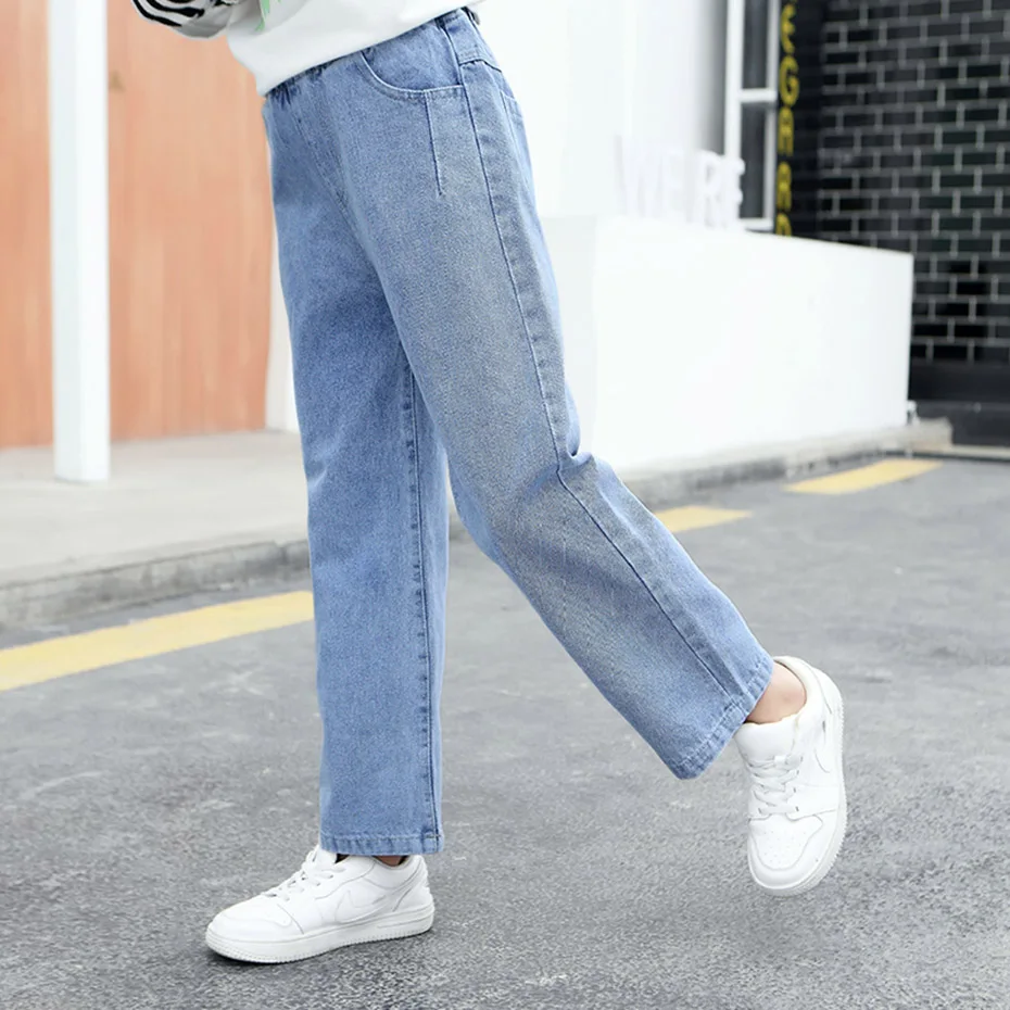 Джинсы для девочек однотонные джинсы повседневные стильные детские летняя