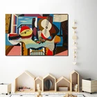 Настенная картина мандолина и гитара Пикассо, плакат и печать на холсте, декоративная картина для гостиной, рама для домашнего декора