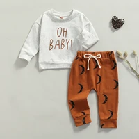 2pcs childrens sets little girls boys letter long sleeve pullover moon print drawstring trousers toddler spring autumn clothing