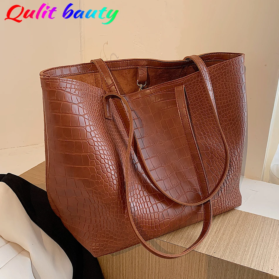 

Женские сумки на плечо из 2 предметов, модная сумка с крокодиловым узором, кошельки и сумочки 2021, роскошная дизайнерская женская сумка для по...