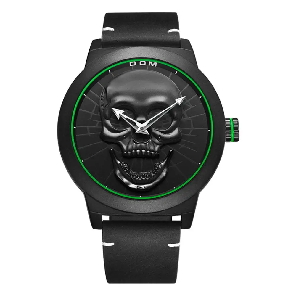 Мужские часы DOM Cool Bone роскошные брендовые креативные черные мужские с черепом