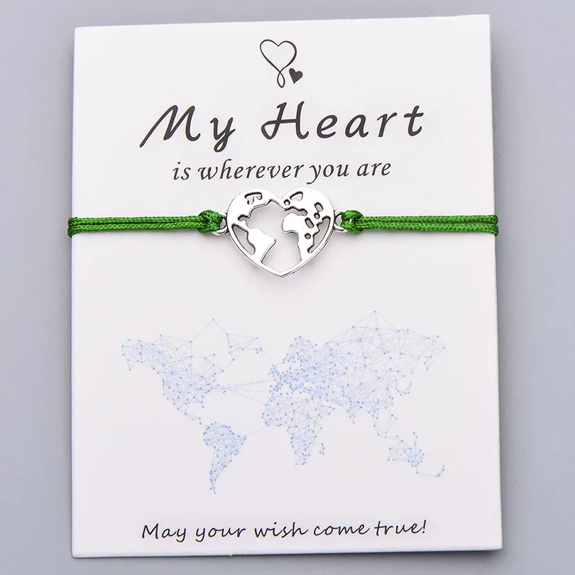Pipitree Lucky My Heart карта мира браслет ручной работы регулируемая красная струна Очаровательные Браслеты Wish ювелирные изделия подарок для женщин мужчин влюбленных