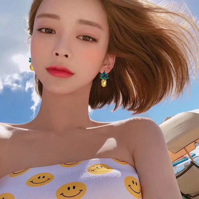 Милые серьги-гвоздики в форме ананаса с кристаллами для женщин Модная бижутерия