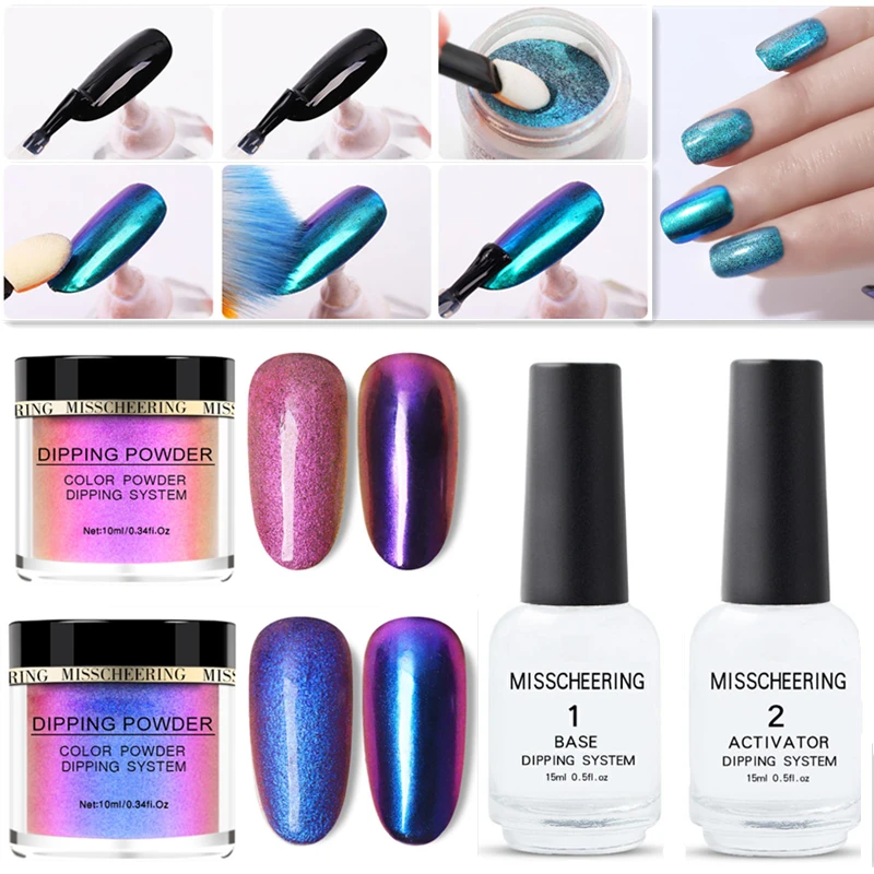 Хамелеон Dip порошок Сияющий голографический блеск зеркало окунания системы с