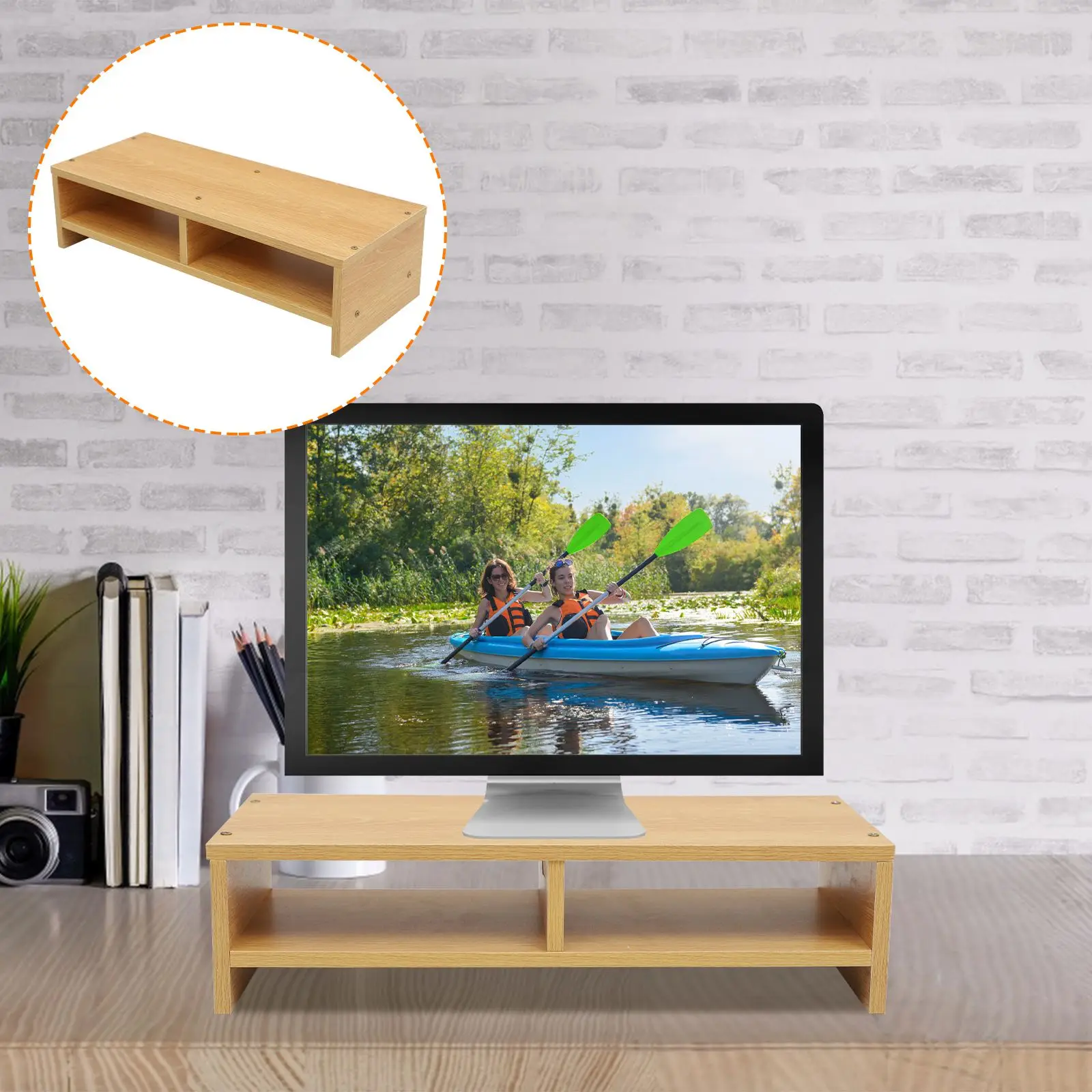 

1pc Computer Moniter Stand Multi-functional Desktop Screen Office Container Stand Box Kitchen Cabinet Storage Closet Organizer