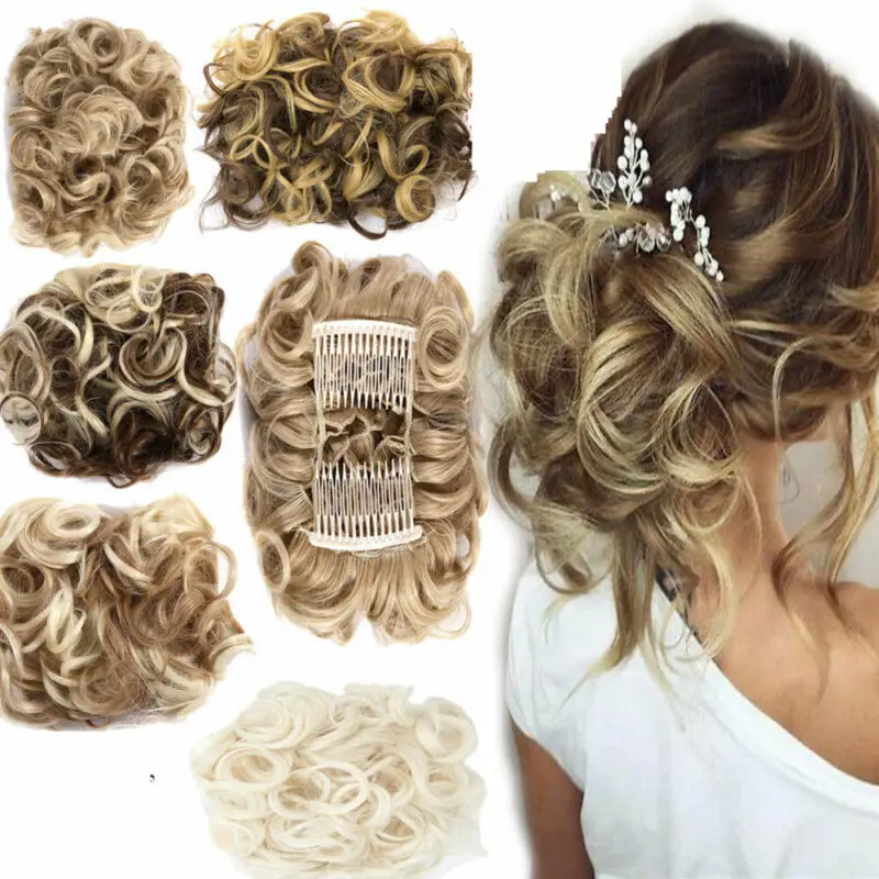 Новейшая мода большой гребень клип в вьющиеся волосы кусок шиньон updo Свадебные накладные волосы булочка