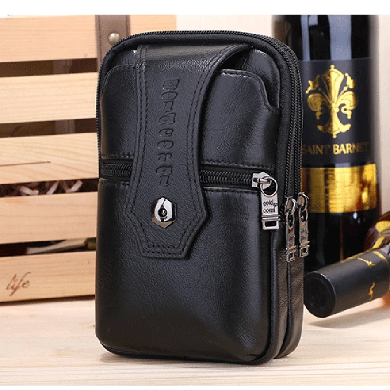 Мужской поясной кошелек из натуральной воловьей кожи чехол для мобильного