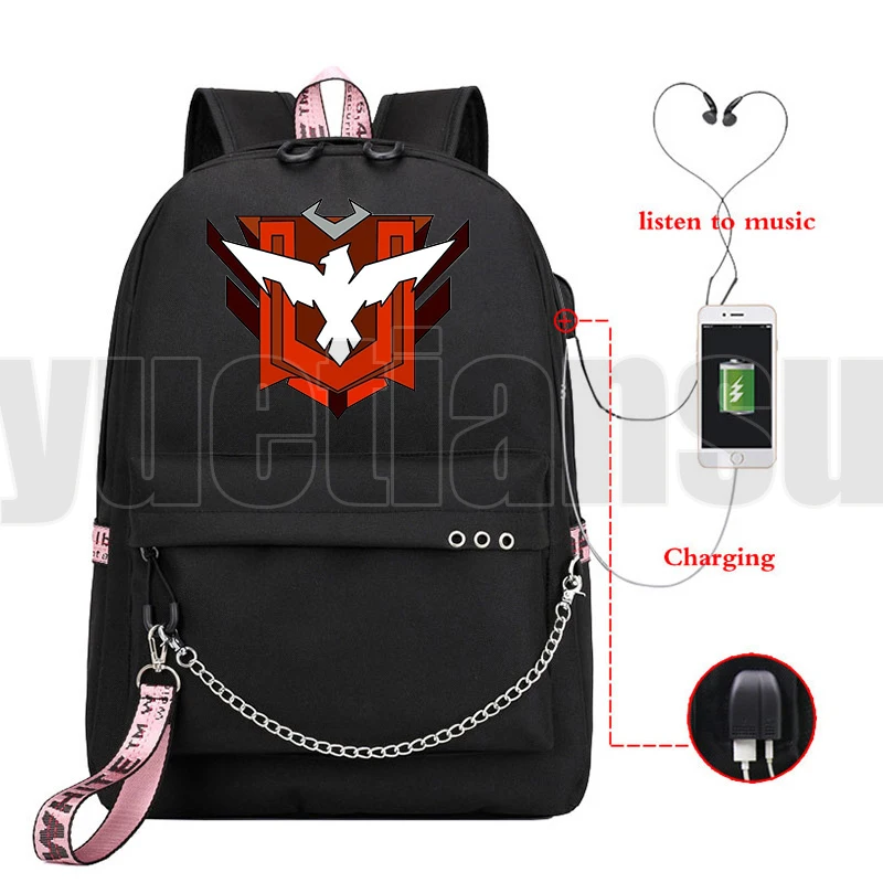 

Game Free Fire Garena Roupa Angelical USB Charging Backpack School Bags for Teenage Girls Women High Quality Zipper Travel Bags