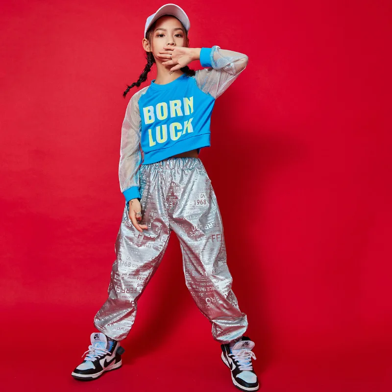 

Kid Cool Hip Hop Clothing Sweatshirt Crop Top Long Sleeve Shirt Streetwear Letter Pants for Girls Boy Jazz Dance Costume Clothes