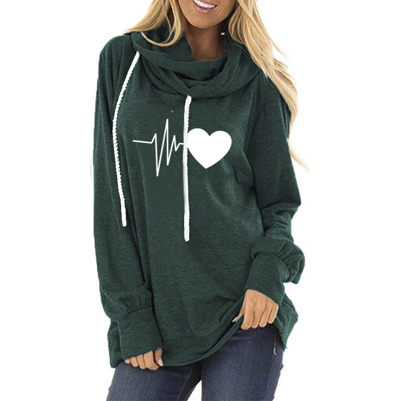 

White Heart Printing Sweatshirts Kawaii Women Hoodies Sudaderas Para Mujer Women Tops Long Sleeve Aesthetic
