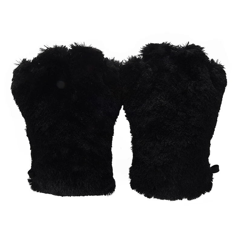 Хит продаж 2 предмета черные плюшевые перчатки с кошачьими ушками и лапами для