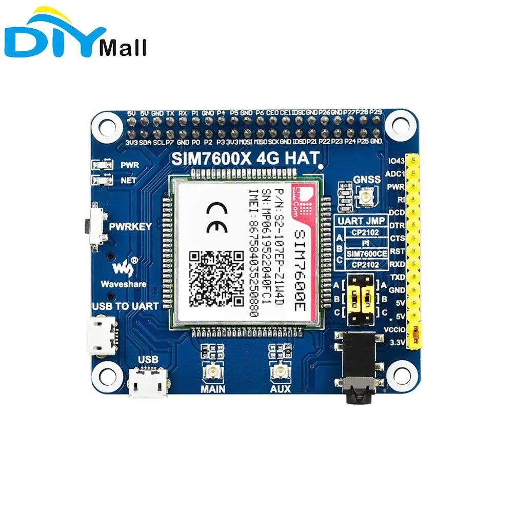 Шляпа Waveshare SIM7600E 4G/3G/2G/GSM/GPRS/GNSS для Raspberry Pi Zero/Zero W/Zero WH/2B/3B/3B на базе шапки SIM7600X 4G |