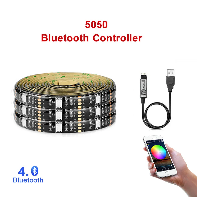 Bluetooth Controller 5 В USB Светодиодная лента 5050 RGB сменный светодиодный ТВ фоновый светильник ing 50 см 1 м 2 м 3M 4M 5 м DIY гибкий светодиодный светильник лента струнный светильник ing - Испускаемый цвет: Bluetooth Controller