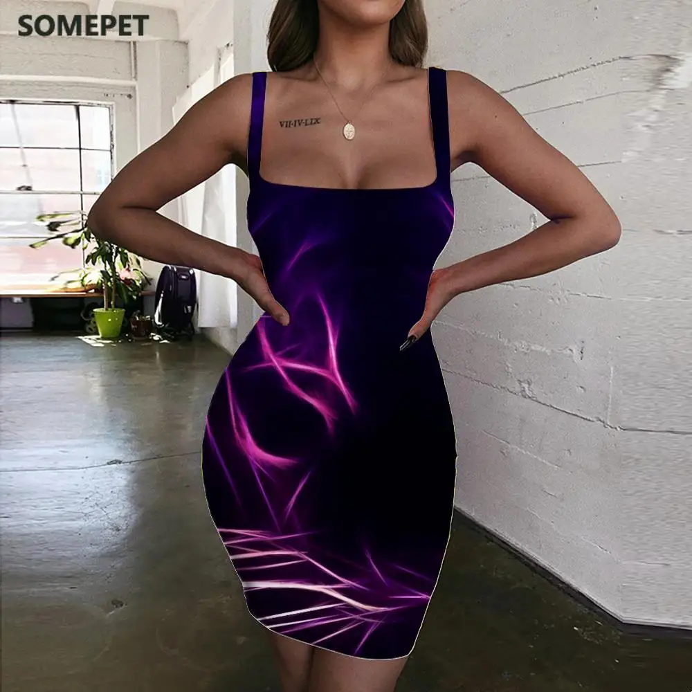 

SOMEPET Lion Dress Women Animal Ladies Dresses Purple 3d Print Graphics Sundress Psychedelic Vestido Sexy Womens Clothing