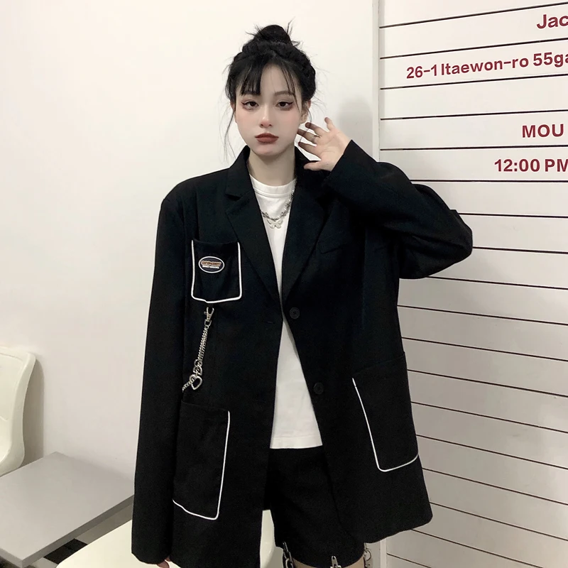 

Small Suit Jacket for Women 2021 Spring and Autumn New Ins Fashion Chain Black Korean Style Casual Loose Suit Ladies Coats