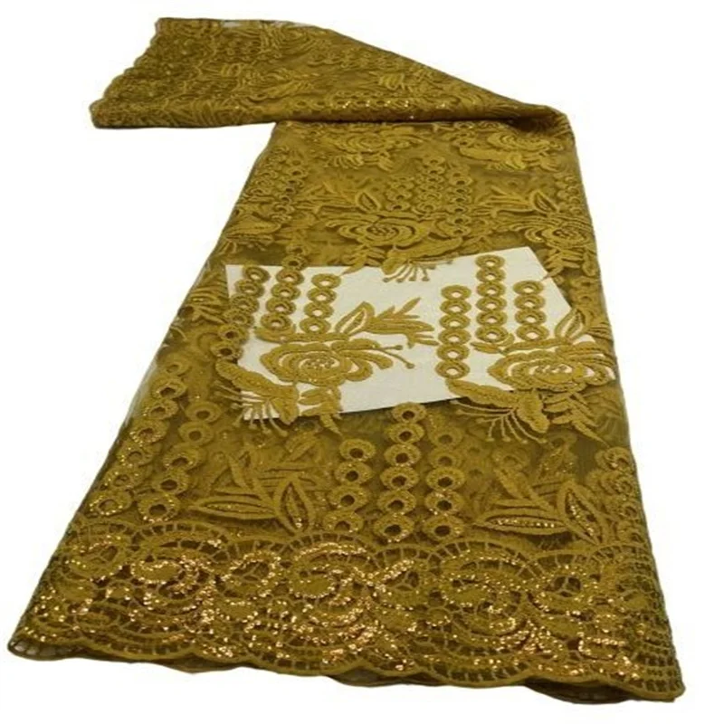 

Африканская французская сетчатая кружевная ткань с блестками 2022 зеленая Высококачественная Тюлевая сетчатая кружевная свадебная одежда в нигерийском стиле кружево для женщин золотистое