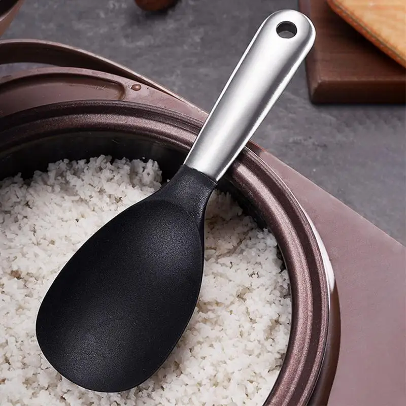 Ложка для риса из нержавеющей стали прочная нескользящая силиконовая ложка с