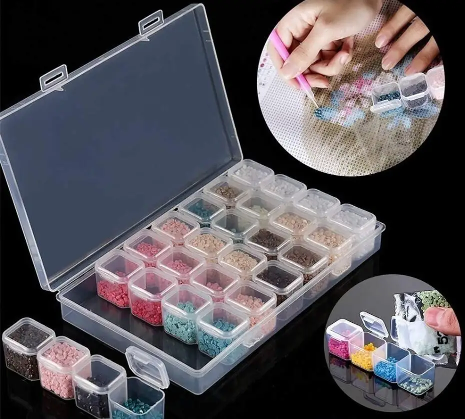 

DIY Diamond Painting Drill 28 and 56 storage box square round ruler Rhinestone Embroidery Crystal Bead Organizer Storage Case