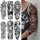 Очень большая временная татуировка волка для мужчин, женщин, взрослый черный Лев, наклейка, рукав, искусственный Бог, длинный размер, тату-бумага