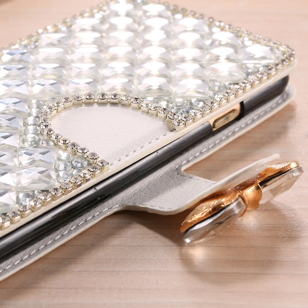 Роскошный кожаный флип чехол с кристаллами и стразами для iPhone 11 Pro X XS MAX XR 5 5G 5S SE 6 6S