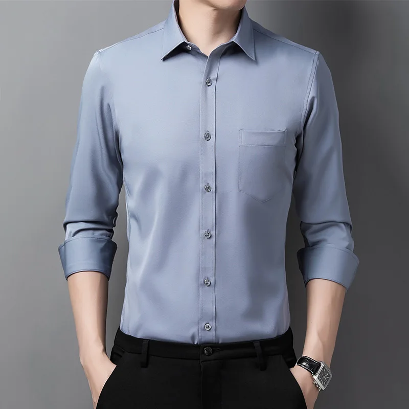 Рубашка мужская стрейчевая с длинными рукавами деловая Нескользящая без складок