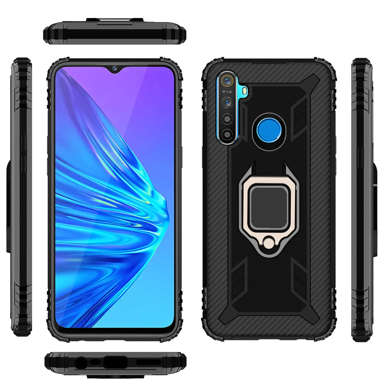 Двухслойный усиленный чехол с вращающимся магнитным кольцом держателем для OPPO A5