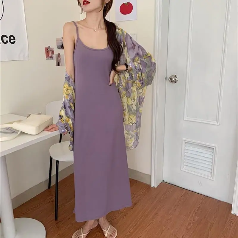 

ZITY Women Dress Ladies Long Dresses Sexy Sleeveless Dresses V -Neck Purple Sling Dress 2020