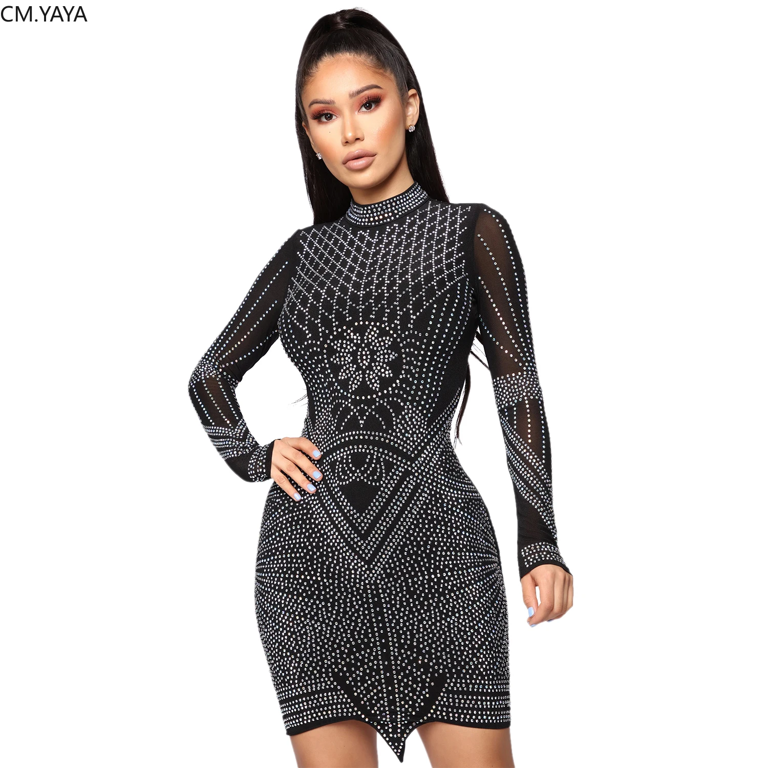 Новинка 2020 Женское зимнее мини платье с высоким воротом и длинным рукавом