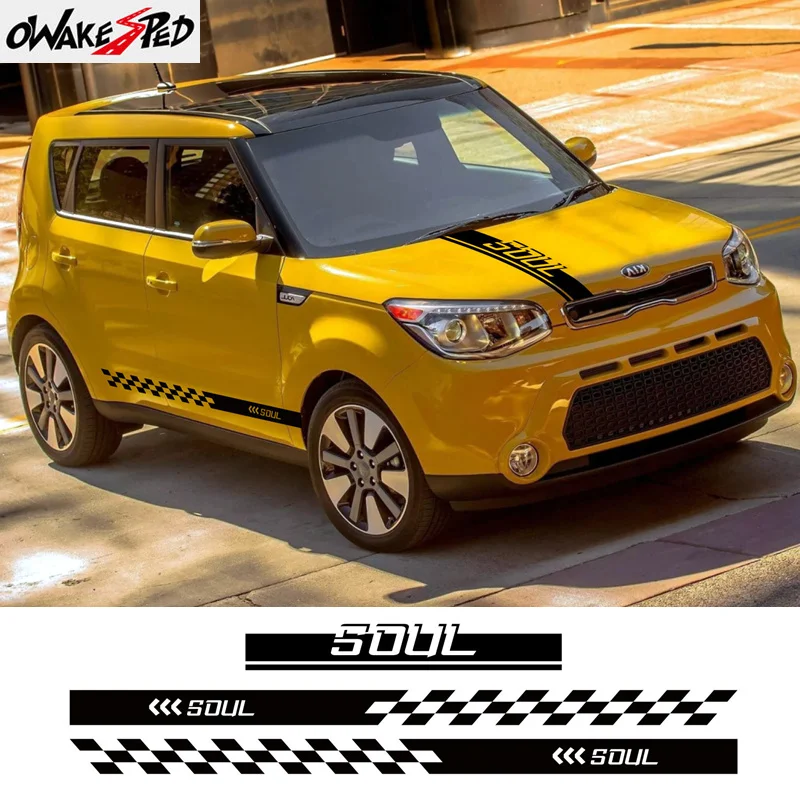 

Автомобильная виниловая пленка, полосатые наклейки, наклейки на крышку капота автомобиля, наклейки на крышку двигателя для Kia Soul, спортивны...