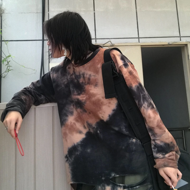 Контрастная Футболка с принтом граффити в стиле «Tie Dye», большие размеры, Футболка Harajuku, уличная одежда в стиле панк для женщин и мужчин, топ, футболка для скейтборда, пуловер